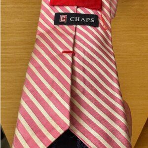 Handmade 100% silk pink rep striped tie. Chaps. Great for work and weddings. 3in